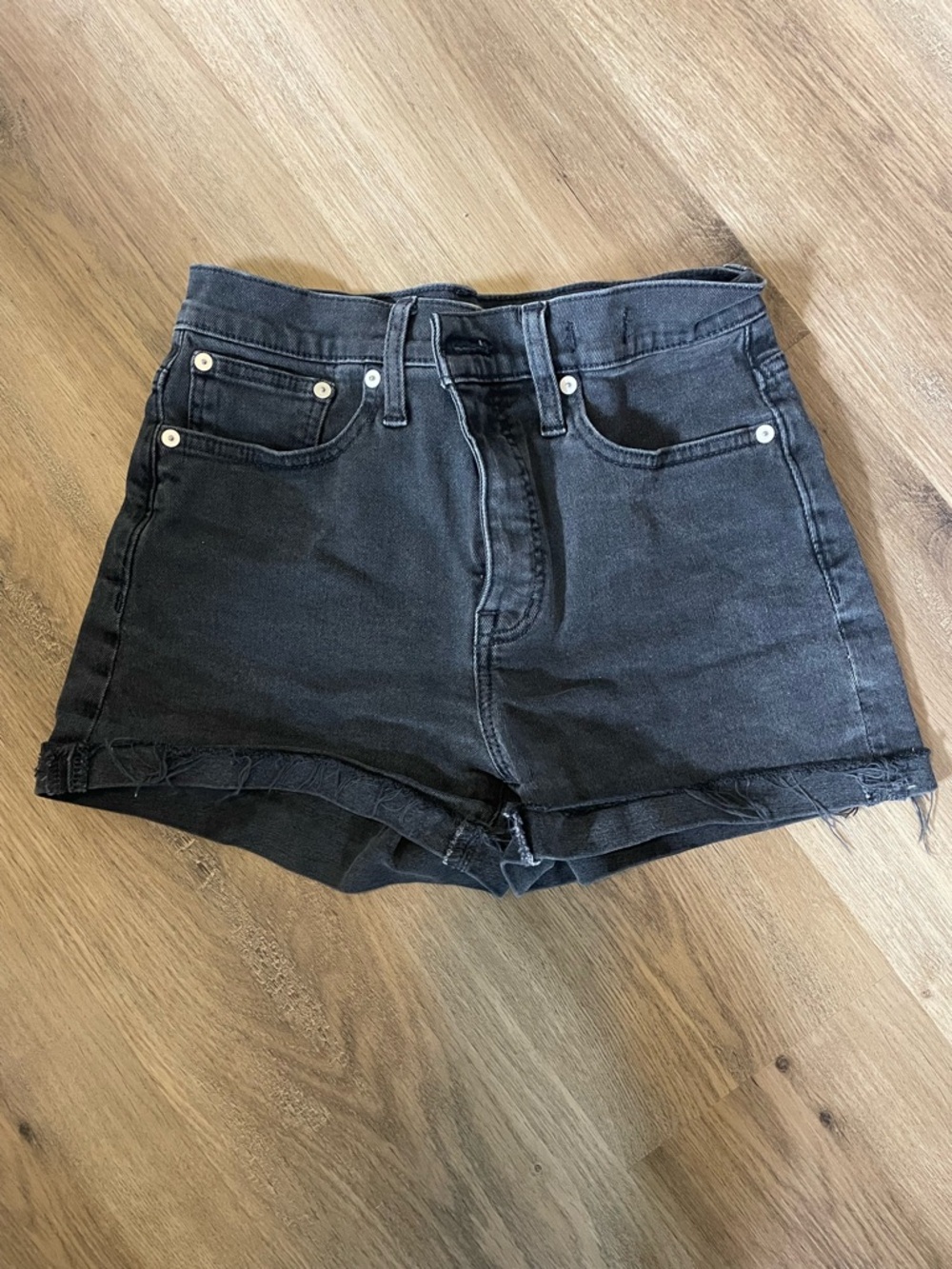 Madewell high rise black denim shorts